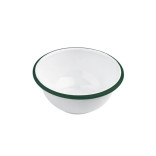 Enamel reusable deep bowl white w/green rim 16oz D:5.5in H:2.8in - 12 pcs Enamel reusable deep bowl white w/green rim 16oz D:5.5in H:2.8in - 12 pcs