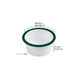 Enamel reusable pot straight side white w/green rim 4oz D:3.5in H:1.8in - 12 pcs