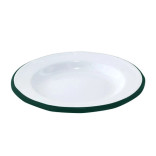 Enamel reusable plate white w/green rim D:7.1in H:1in - 12 pcs Enamel reusable plate white w/green rim D:7.1in H:1in - 12 pcs