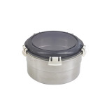 Noxbox reusable round stainless steel Lunchbox with black PP lid 30oz D:6.1in W:6.1in H:3.14in - 6 pcs Noxbox reusable round stainless steel Lunchbox with black PP lid 30oz D:6.1in W:6.1in H:3.14in - 6 pcs