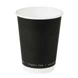 Black Double Wall Paper Cup Plastic Free 12oz D:3.5in H:4.3in - 25 pcs