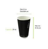 Black Rippled Wall Cup Plastic Free 20oz D:3.5in H:6.3in - 25 pcs