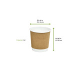 Kraft double walled PLA cardboard cup 4oz D:2.44in H:2.36in - 6 pcs
