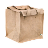 Natural Reusable carrier jute bag with handle. W:15in Gusset:13in H:15in - 10 pcs