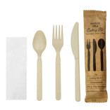 Compostable Bamboo Fiber 4/1 Cutlery Kit With Kraft Bag (Knife, Fork, Spoon, Napkin) L:7in - 50 pcs Compostable Bamboo Fiber 4/1 Cutlery Kit With Kraft Bag (Knife, Fork, Spoon, Napkin) L:7in - 50 pcs