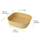 Square Kraft Meal Box 32oz L:6.7in W:6.7in H:2.2in - 50 pcs