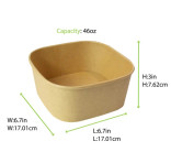 Square Kraft Meal Box 46oz L:6.7in W:6.7in H:3in - 50 pcs