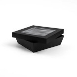 Black Kray Boxes with PET Window Lid 60oz L:7.1in W:7.1in H:2in - 25 pcs