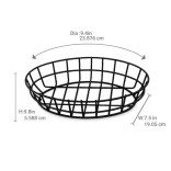Black Oval Reusable Steel Bread Basket L:9.4in W:7.5in H:2.2in - 1 pcs