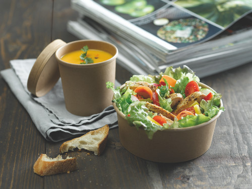 Round Kraft Salad Bucket with PET Lid Included 40oz D:7.2in H:2.6in - 25  pcs - BioandChic