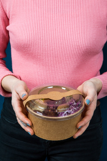 Round Kraft Salad Bucket with PET Lid Included 40oz D:7.2in H:2.6in - 25  pcs - BioandChic