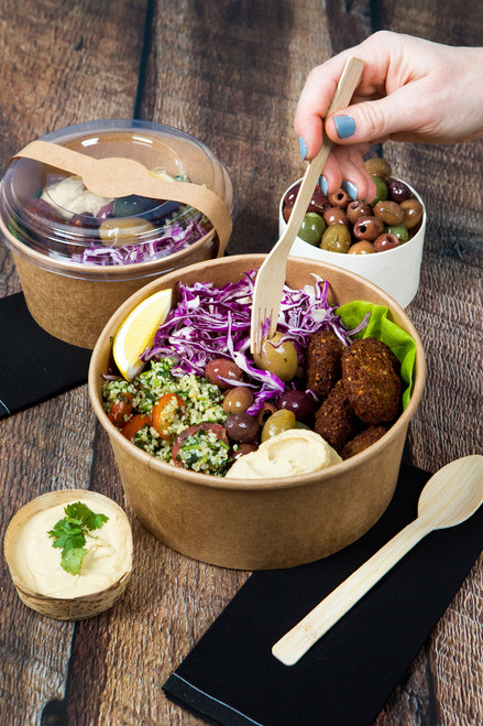 Round Kraft Salad Bucket with PET Lid Included 40oz D:7.2in H:2.6in - 25  pcs - BioandChic