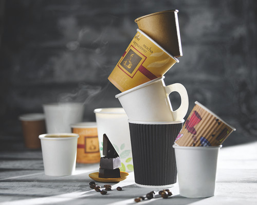 Corrugated Paper Cup With Lid 8 Oz 50 Pieces (Beige) - متجر مثالية النظافة