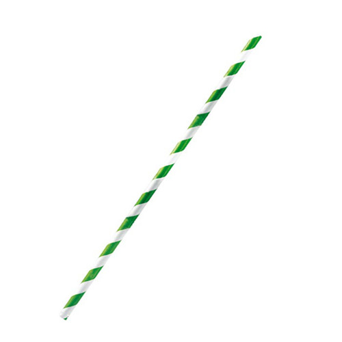Green Striped Paper Straws  Wrapped D:0.2in L: 8.3in - 500 pcs