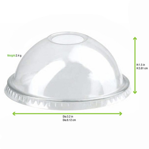 Clear Dome Lid With Hole D:3in H:1.5in - 100 pcs