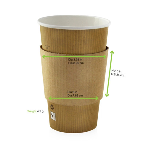 Coffee Cup Sleeve for 12-16-20 oz Cups D:3.25in H:2.5in - 100 pcs -  BioandChic