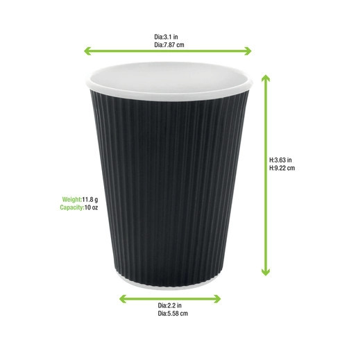 Rippled Black Cup 10oz D:3.5in H:4in - 40 pcs