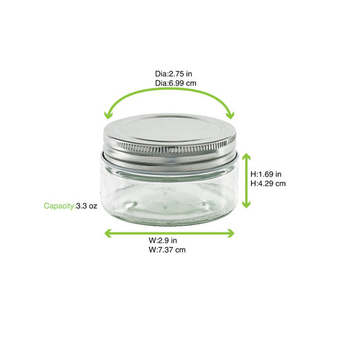 Round reusable jar glass with aluminium cap 7.4oz D:2.75in W:2.91in  H:3.03in - 80 pcs - BioandChic