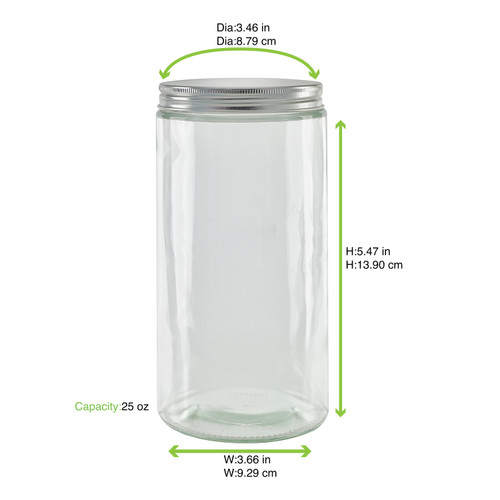 Round reusable jar glass with aluminium cap 25.3oz D:3.46in W:3.66in  H:5.47in - 30 pcs - BioandChic