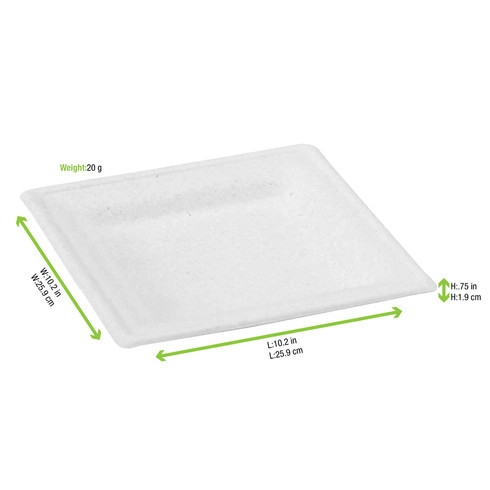 125pcs - 10.2x10.2" Square White Sugarcane Plate (No Added PFAs)