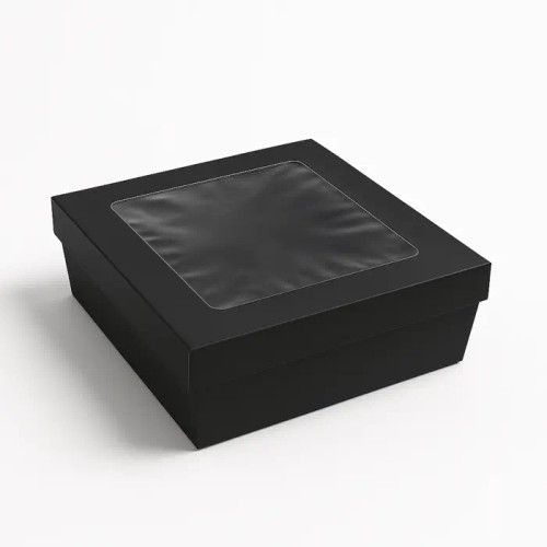 Black Kray Boxes with PET Window Lid 102oz 9.8 x 9.8 x 2in - 25 pcs