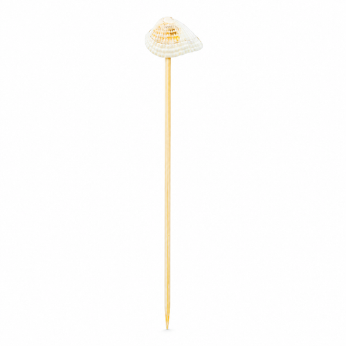 Bamboo Pick with Seashell L:4.1in - 100 pcs