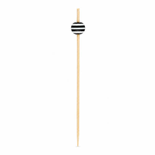 Bamboo Pick with Black and White Stripped Ball L:4.1in - 100 pcs