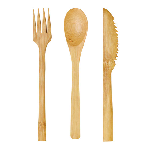 Totally Bamboo 3-Piece Set Bamboo Flatware, Fork, Knife and Spoon