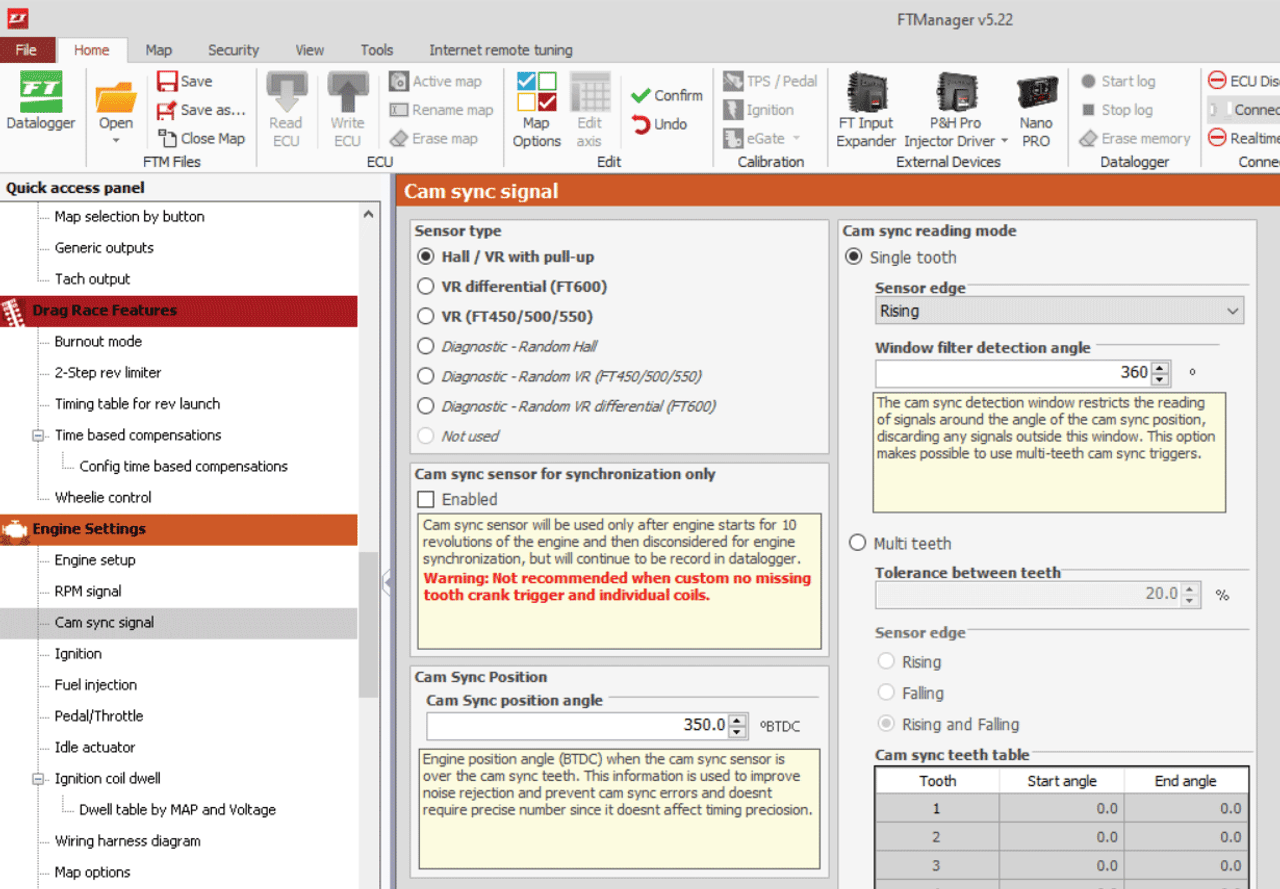 Under Cam Gear Bracket settings