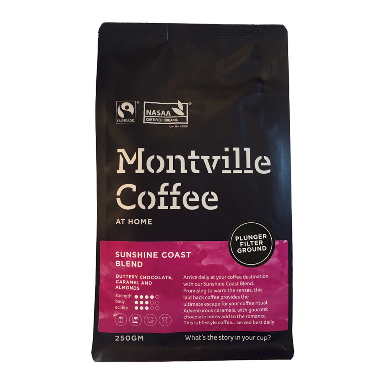 Montville Coffee Organic Sunshine Coast Blend Plunger Filter Ground 250g