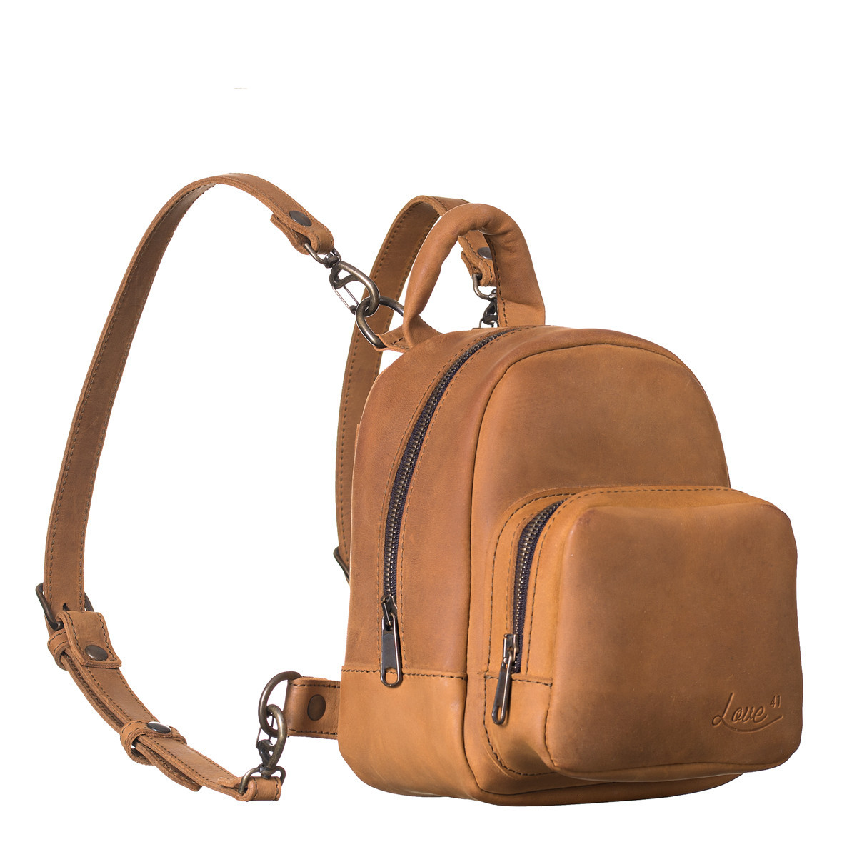 small tan leather backpack