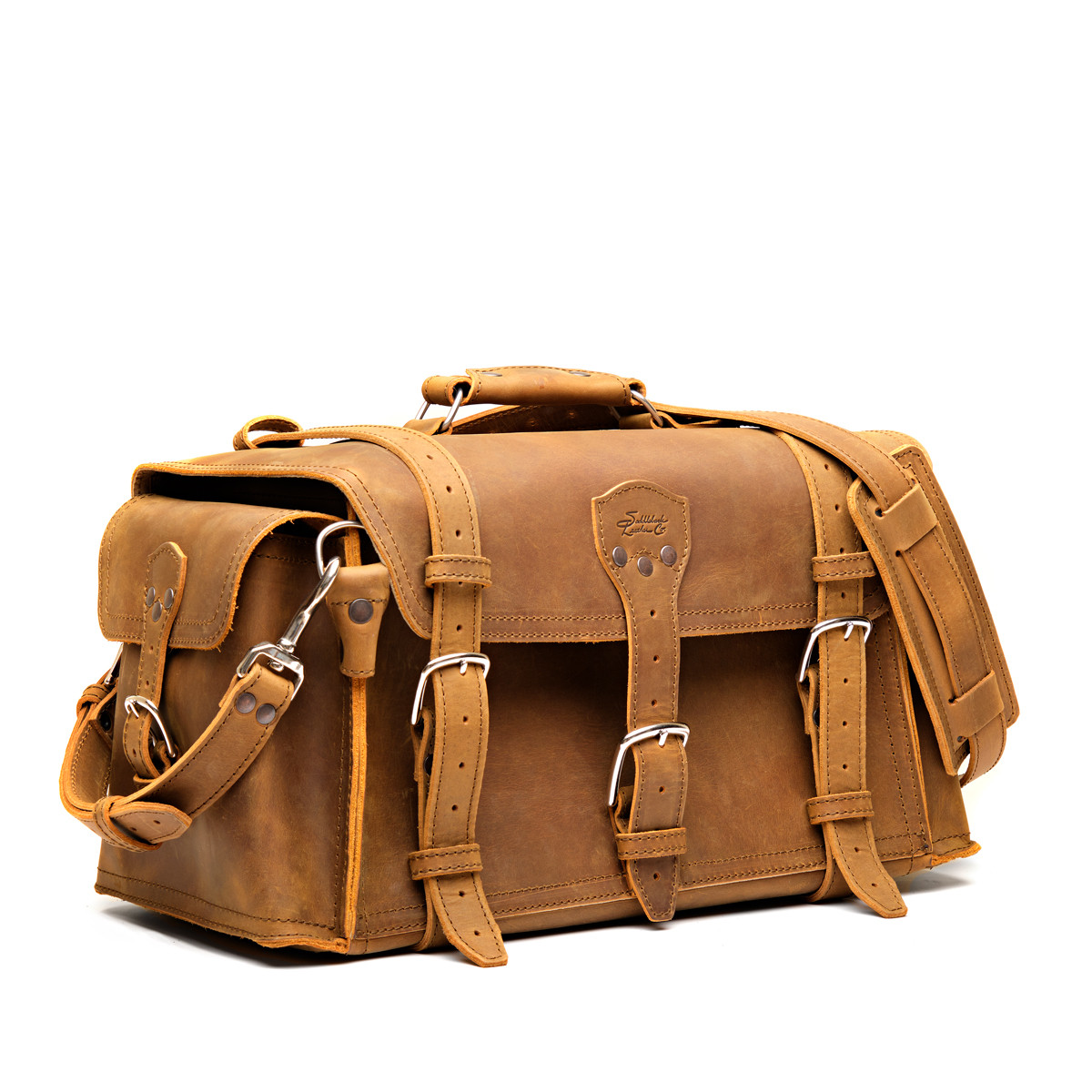 Side Pocket Leather Duffle Bag - Thumbnail 2