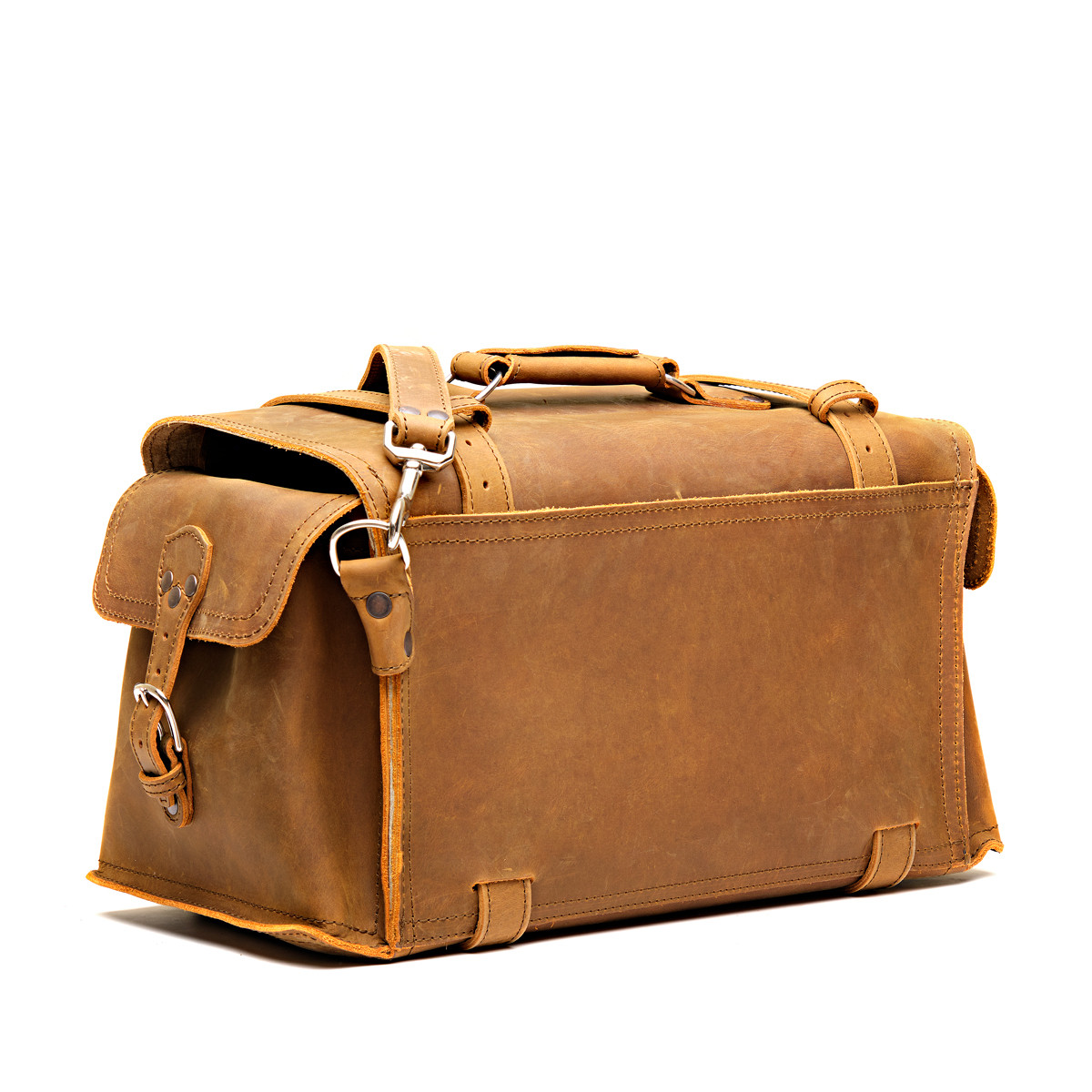 Side Pocket Leather Duffle Bag