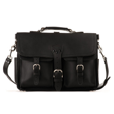 Dave's Deals Front Pocket Leather Briefcase - Black - Thumbnail 4