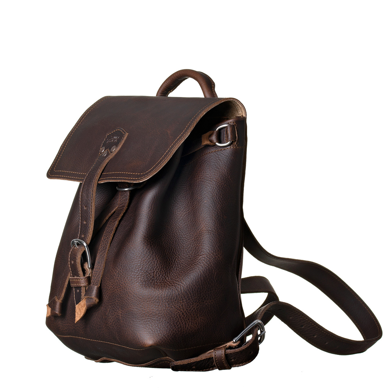 Leather Backpack With Straw Effect in Black and Brown Leather 