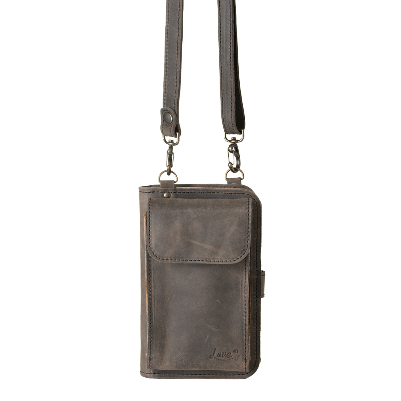 Leather Phone Bag, Navy | Cross Body Bags | SageBrown