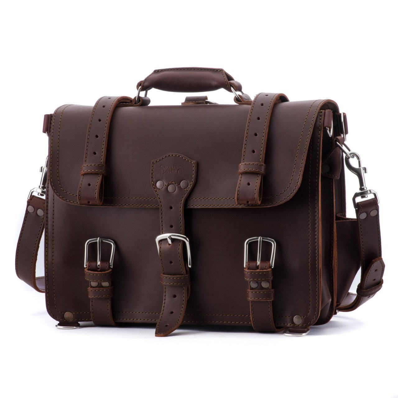 Large Classic Leather Briefcase - Thumbnail 3