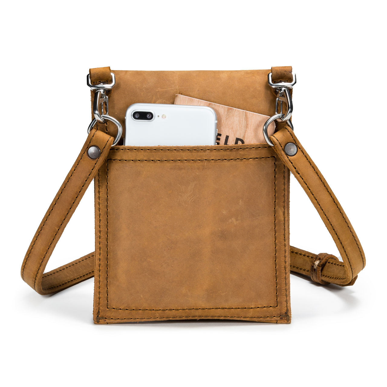 Large cross-grain leather smartphone wrist pouch 