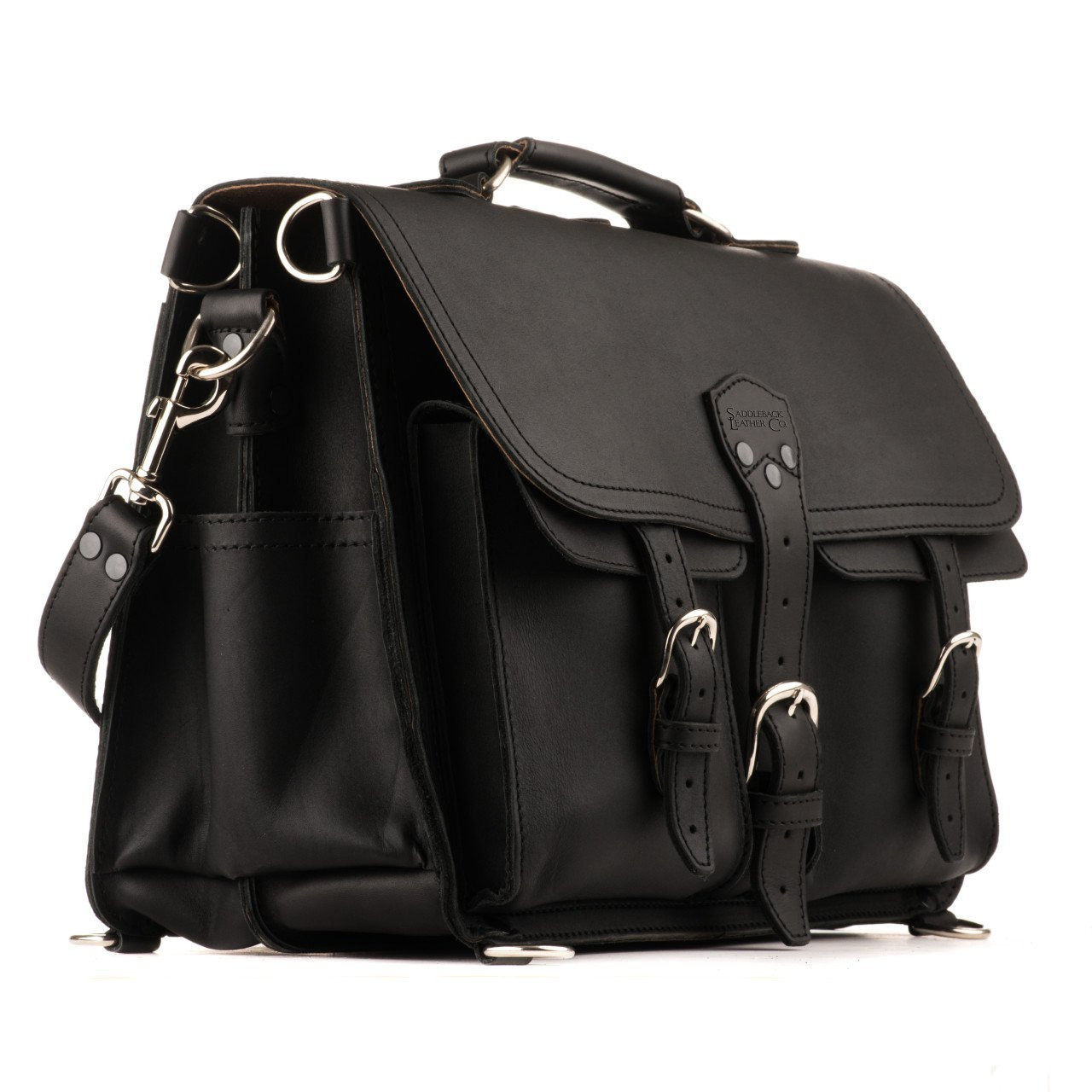 Black Leather Multifunction Laptop Messenger Bag