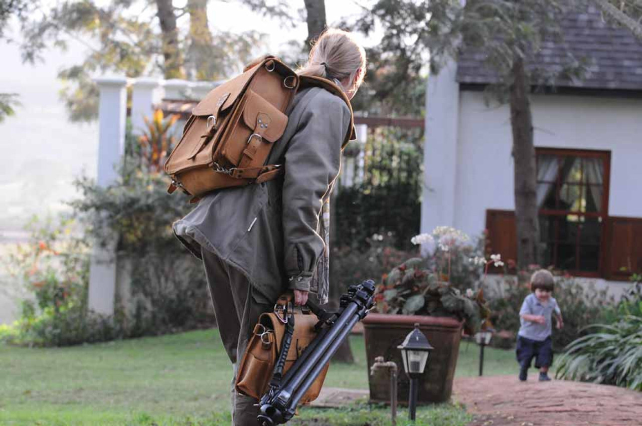 Leather square clearance on backpack