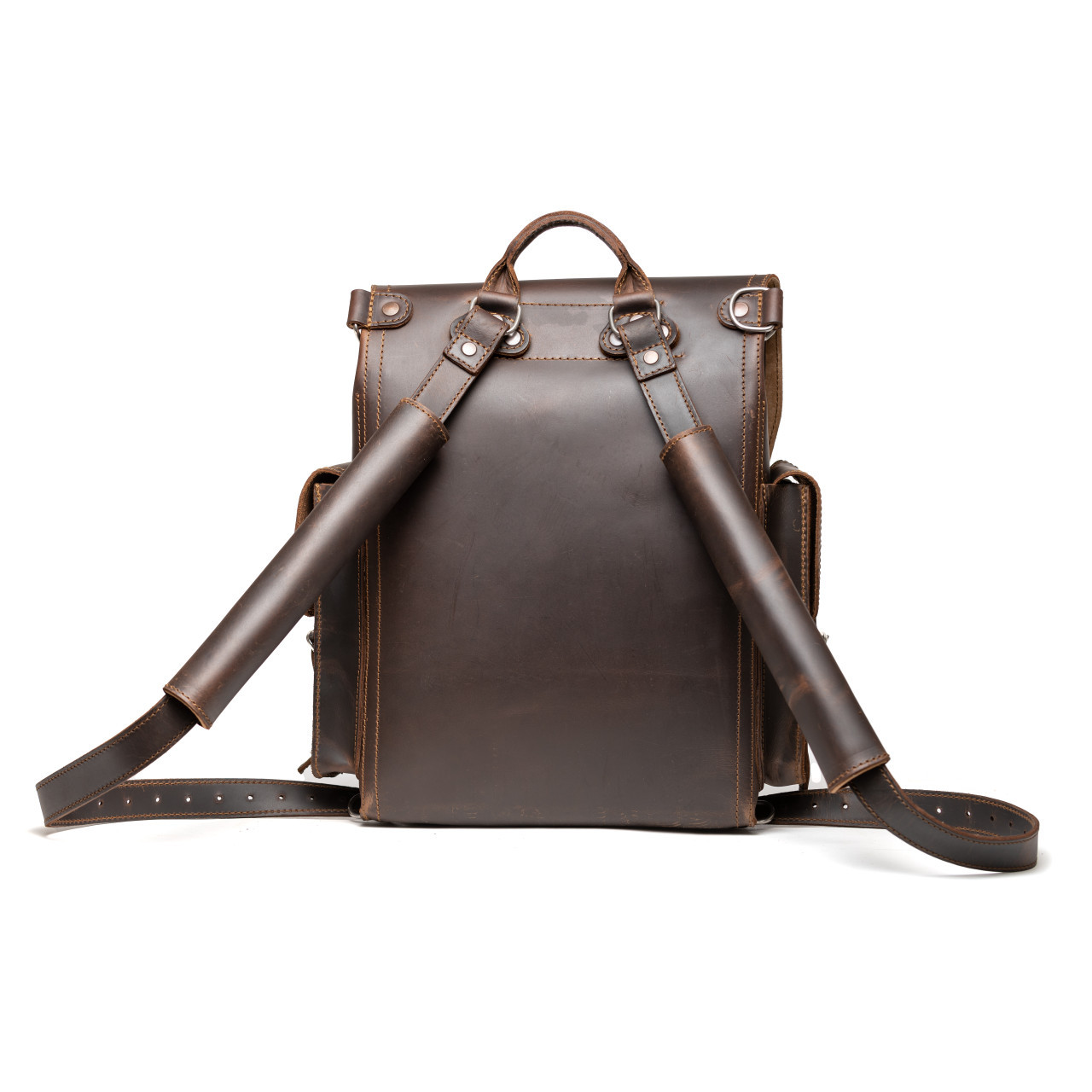 Luxury Coffee Leather Backpack Bag - Black