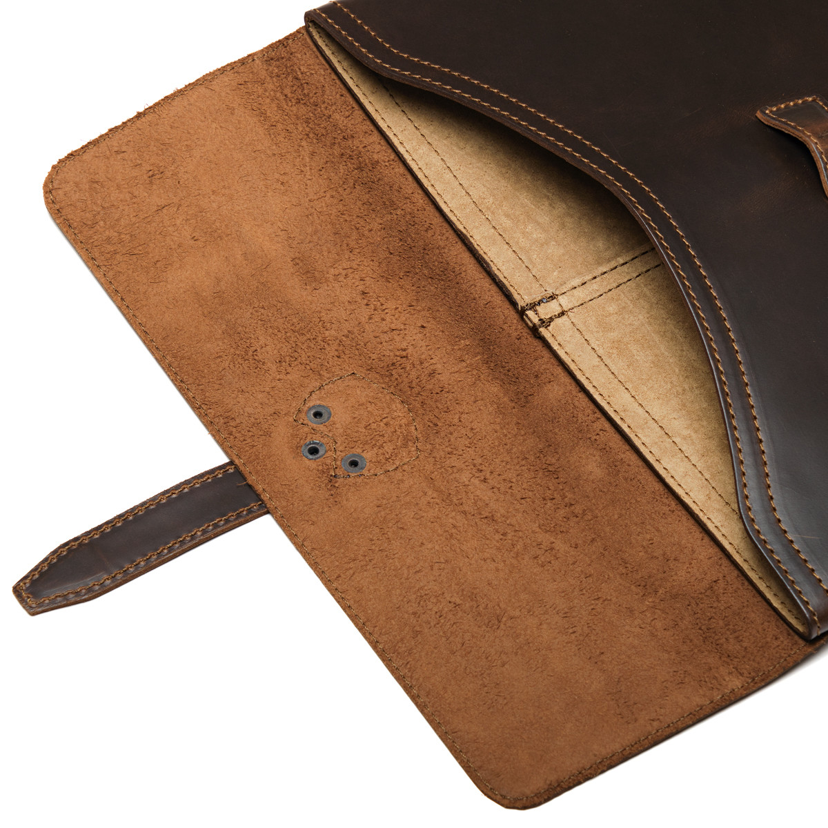 小物 Leather Document Case / Small DOCUMENT-CASE pouch bag in dark brown calfskin leather | TSATSAS