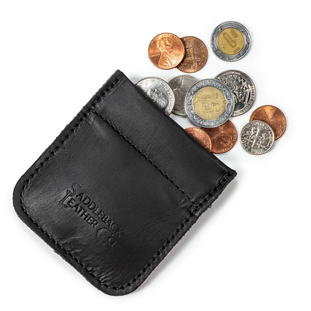 Vintage Slim Black Leather Mens Coin Wallet Zipper Coin Holder Change
