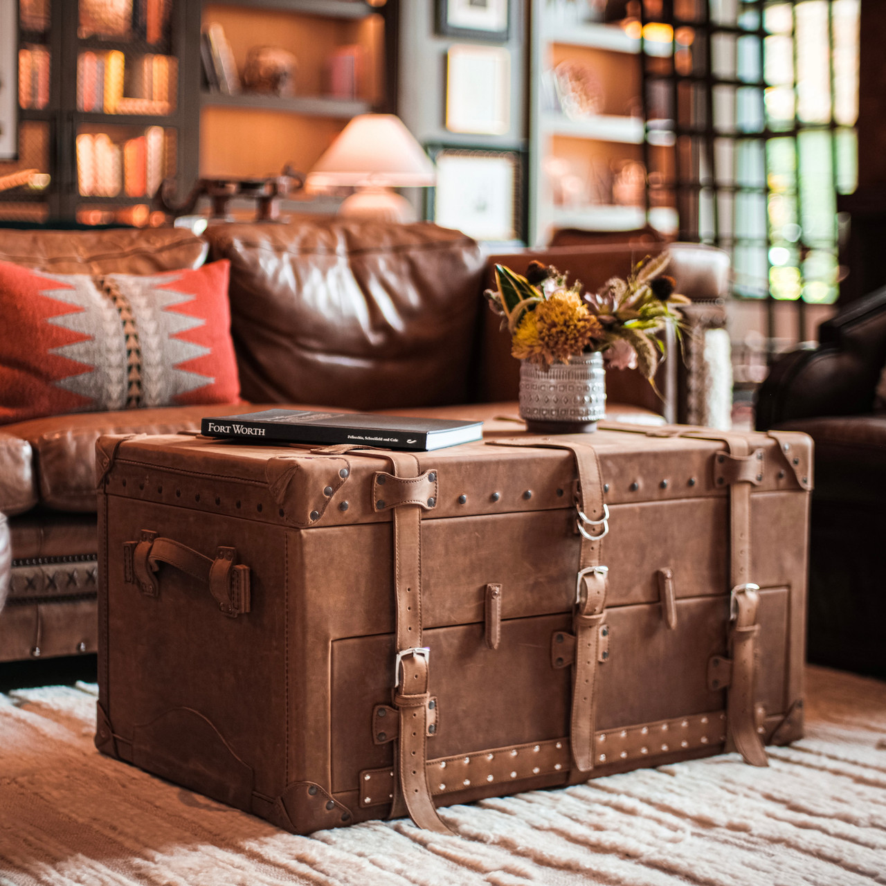 Decorative LV Detailed Brown Leather Tray