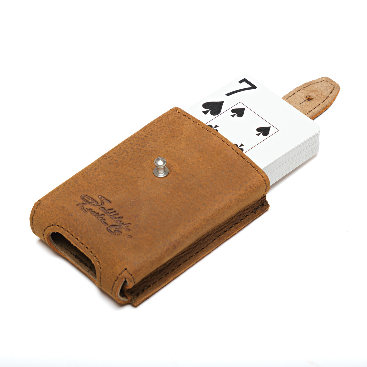 Leather Playing Card Holder Poker Deck Case for Travel Saddleback