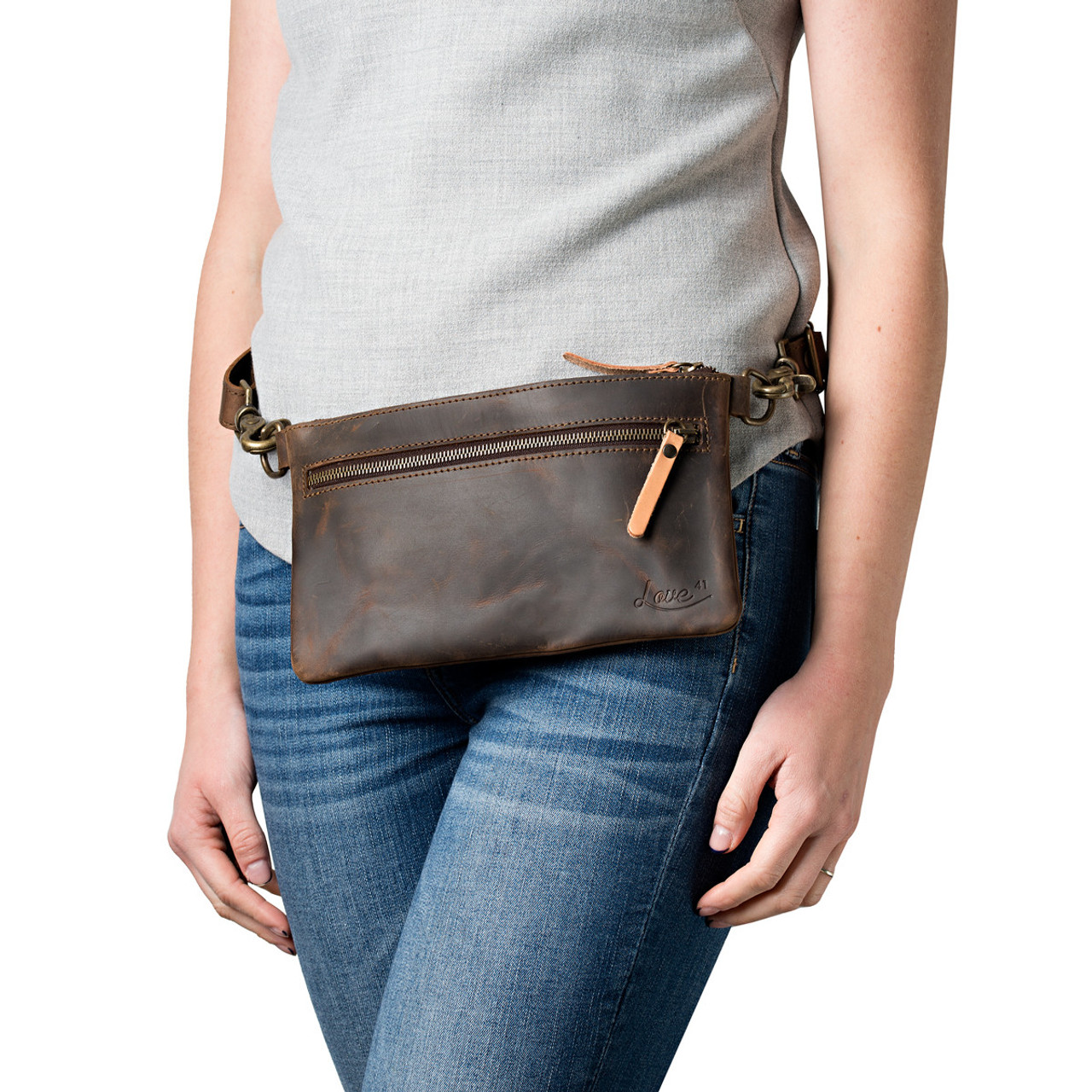 Ladies leather 2024 waist bag