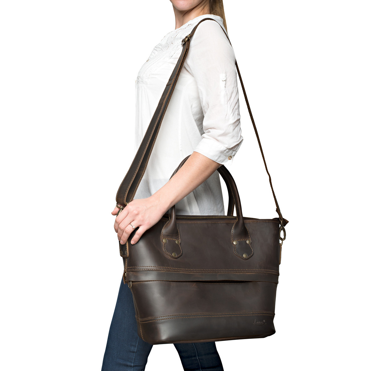 leather tote with strap
