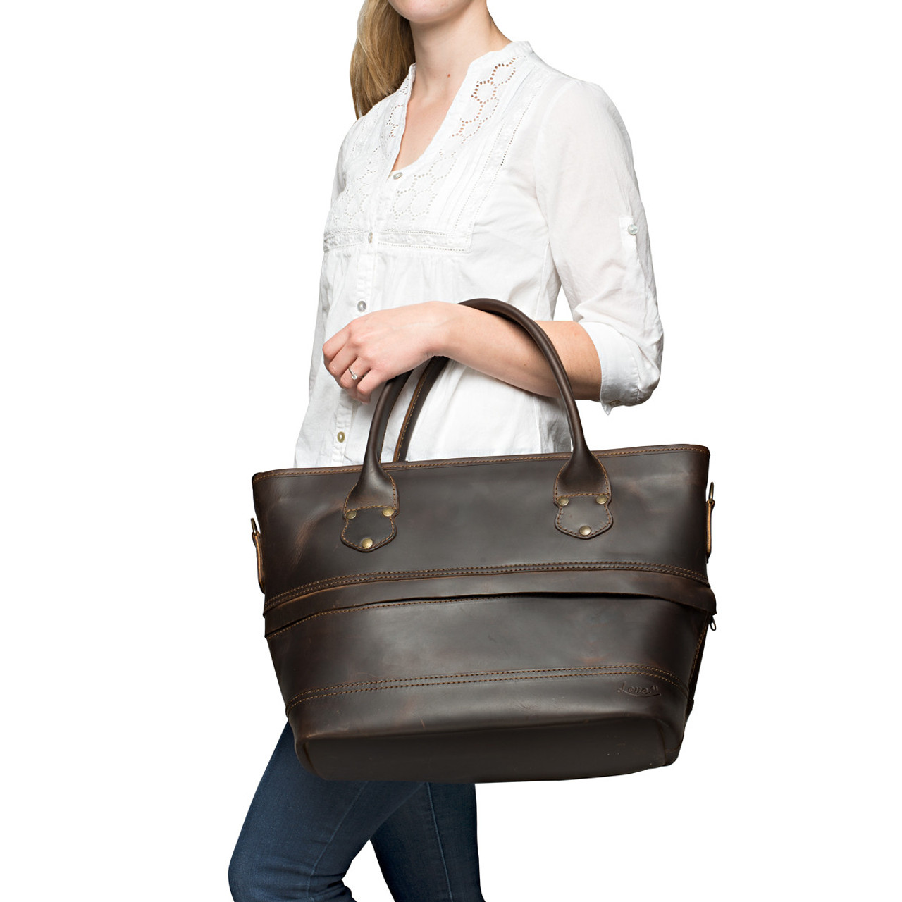 Rustico AC0605-0002 Charter Zippered Large Leather Tote Bag in Saddle