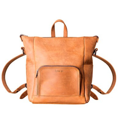 backpack tote leather Camel Convertible 2.0 ring with gold embossed logo * Logo embossed inside snap Gwyneth Black Leather Convertible Backpack