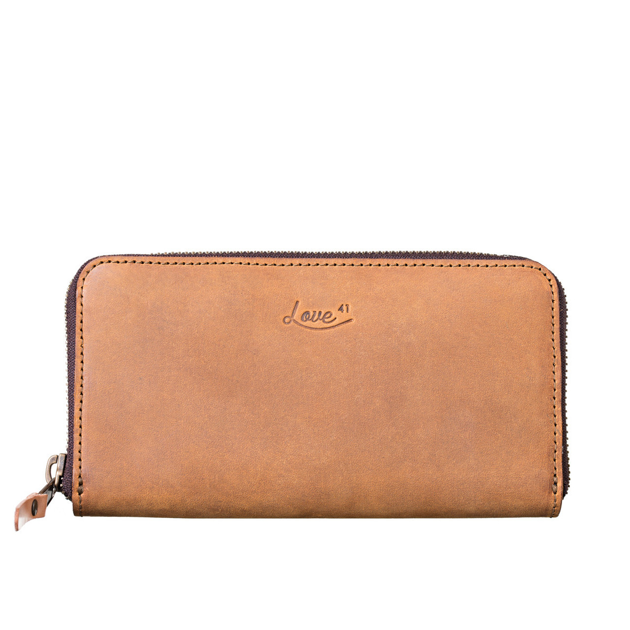 Large Zip Around Wallet | Cognac Deerskin Leather